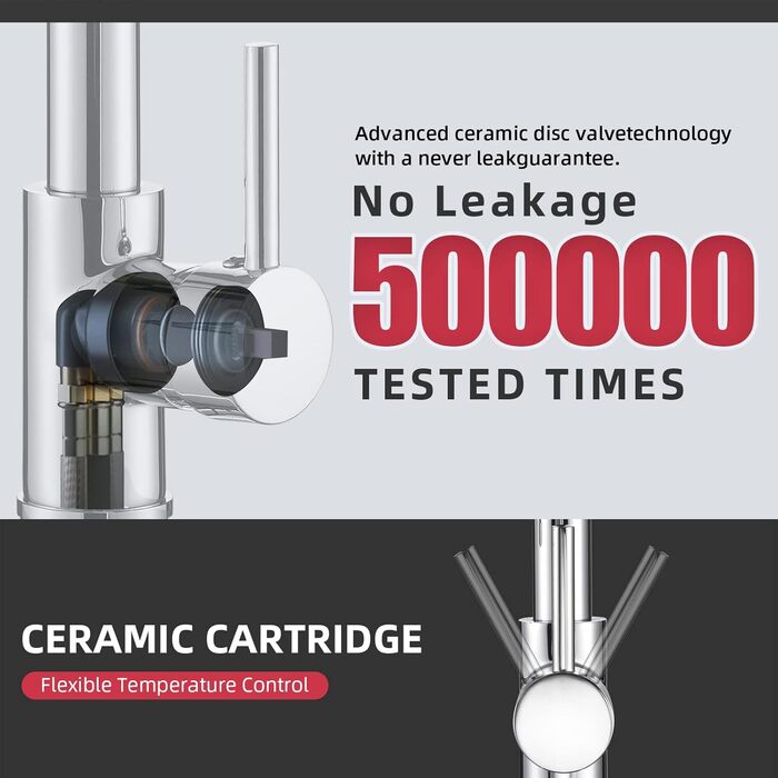 Змішувач для кухні Cobbe з висувним виливом та душем, 2 режими, поворотний на 360°, високий тиск, хром