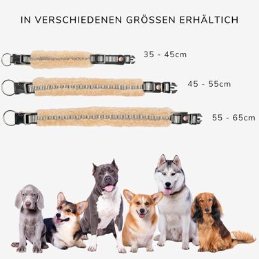 Інноваційний нашийник для собак Chris з ланолінової вовни, зменшує випадіння шерсті, з підкладкою, світловідбиваючий, регульований, для собак малого, середнього та великого розміру. Розміри: M (35-45 см), L (45-55 см), XL (55-65 см). Колір: кремовий