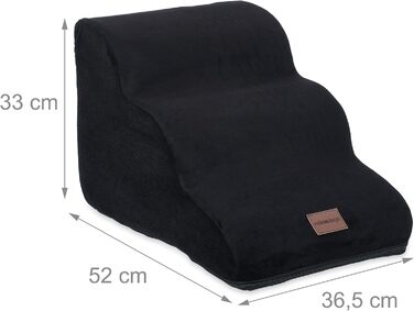 Сходинки для тварин Relaxdays 3 сходинки, для собак та котів, 33 x 36,5 x 52 см, м'які, для ліжка, дивану (Чорний)