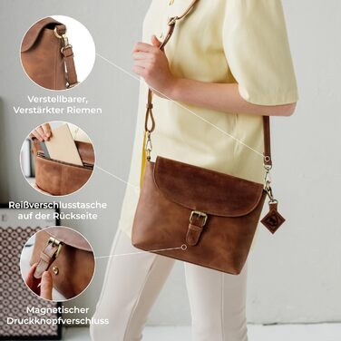 Сумка через плече Berliner Bags Catalina вінтажна шкіряна, Camel - жіноча кросбоді сумка середнього розміру з магнітним закриттям