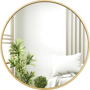 Круглий настінний дзеркало WOLTU 40 см з рамою, для ванної, спальні, вітальні, коридору, декоративний, з металу, скла, MDF, з гачком, 81x81 см, золотий