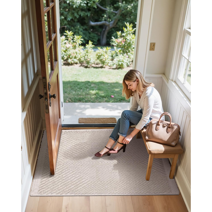 Килимок для дому COLOR&GEOMETRY 50x80 см, бежевий, миючий, для входу, внутрішній та зовнішній, рифлений візерунок