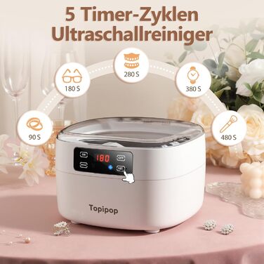 Ультразвуковий очищувач 48000 Гц, 750 мл - для окулярів, годинників, прикрас, бритв (білий)