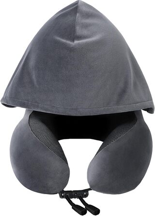 Подушка для шиї Memory Foam | Подушка для подорожей в літак з 95% захистом від світла, регульована підтримка шиї, для подорожей, офісу та сну на боці (темно-сіра)