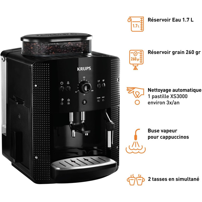 Еспресо-машина Krups YY8125FD з вбудованою кавомолкою та паровою насадкою (15 Bar), чорна