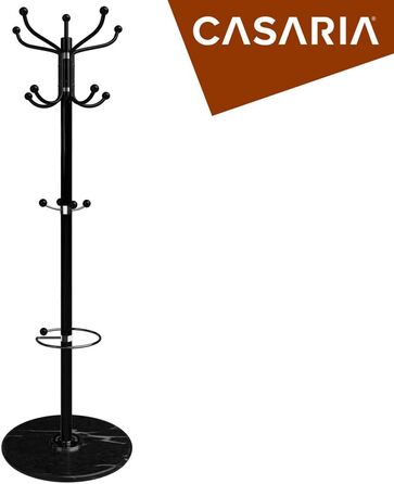 Casaria® Clothes Rack Marble Base Metal 14 Hooks 360° Swivel Stable 37x37x175 cm Entryway Office Coat Rack Clothes Rail Jacket Stand Black