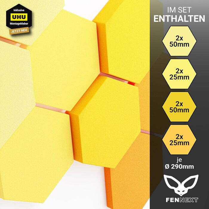 Акустичні панелі-поглиначі шуму Hexagon 3D (8 шт.), настінні гексагональні панелі для звукоізоляції, градієнт Green Shades / Sunny Shades, виготовлено в ЄС