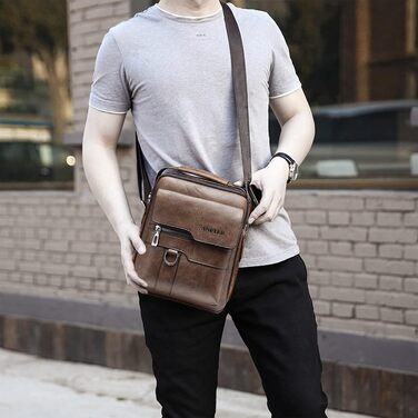 Чоловіча сумка через плече ANPTER: шкіряна, вінтажна, месенджер, через плече, для телефону (колір: коричневий)