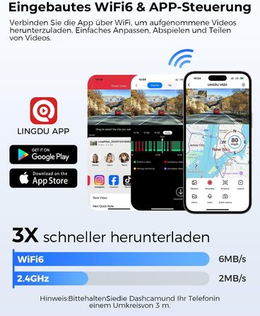 Відеореєстратор для авто Dashcam Auto Vorne Hinten 4K + 1080P з двома камерами, IPS-екран 2.4', SD 64GB, запис голосом, паркувальний режим, покращена нічна зйомка, WDR