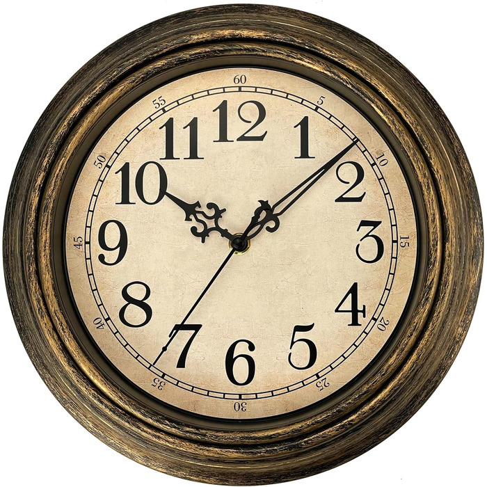 Plumeet Extra Large Wall Clock Classic 40.6cm, Quiet Retro Wall Clock without Ticking Sounds for Living Room - Bedroom - Battery Powered (Arabic Numerals)
