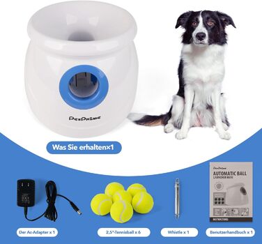 Автоматична машинка для метання м'ячів Pet Prime для великих собак, 10-40 футів, 6 тенісних м'ячів 2,5''