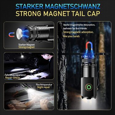 LED ліхтарик ASORT Mini 5000 Lumen: 5 режимів, магніт, водонепроникність IPX6, для кемпінгу та активного відпочинку