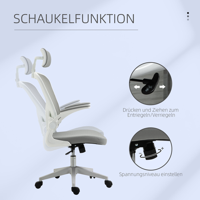 Vinsetto Office Chair Ergonomic Desk Chair with Headrest and Tilt Function, Height Adjustable in Grey, 65 x 64 x 114-122 cm