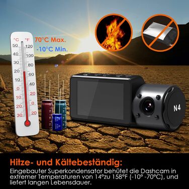 Відеореєстратор VANTRUE N4 з 3 об'єктивами 4K, 2.5K+ (передній/задній/внутрішній), HDR/30FPS, інфрачервона нічне бачення, 2.45” екран, стійкий до спеки, підтримка до 512GB