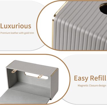 Стильна тканинна коробка для серветок з PU шкіри (світло-сіра в смужку)