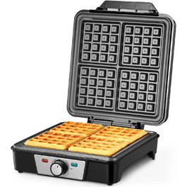 Reemix 4-Waffle Belgian Waffle Maker - 1200W Electric with Non-Stick Plates, Adjustable Temperature & Easy Cleaning, Stainless Steel