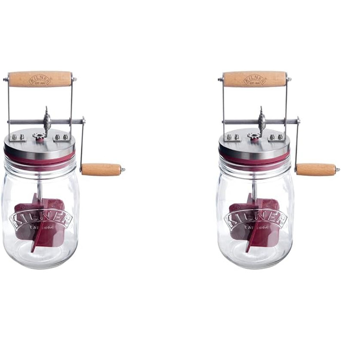 Kilner Butter Churn Glass with Hand Crank, Manual Hand Crank and Silicone Mixer, 1L, Opening: 7.2 cm, 16.5 cm x 11 cm x 27 cm, Make butter yourself in about 10 minutes, Glass butter container (pack of 2)