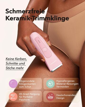 Електричний жіночий депілятор для інтимної зони з 3 захисними насадками та змінними керамічними лезами, тример для жінок (рожевий)