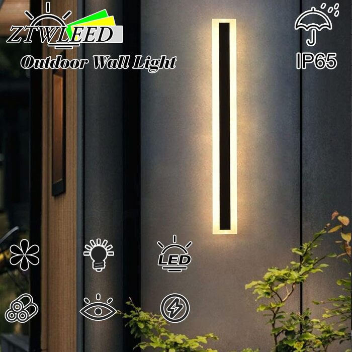 LED вуличний світильник ZTWLEED на стіну, 8W, IP65, тепле світло 3000K, 40 см, чорний, для саду, вілли, тераси