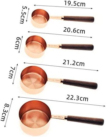 Wlauqueta Measuring Cup, Set of , Stainless Steel, Copper-Coated, Metal, Measuring Spoons, Cooking Utensils, Kitchen Accessories