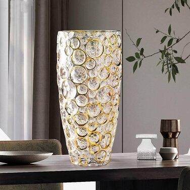 Кришталева ваза ручної роботи з золотим декором, 30 см - сучасний дизайн для дому