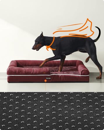 Feandrea Orthopedic Dog Bed, Dog Cushion, Dog Basket, Soft Padding, Dog Sofa, Raised Edges, Removable and Washable Cover, 91 x 71 x 20 cm, Non-Slip Bottom, PGW076G01 (L 120 x W 85 x H 20 cm, Berry Red)