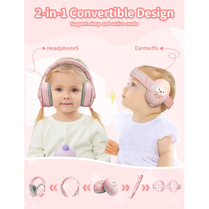 Навушники для дітей Baby Gehörschutz - 2-в-1, захист вух, зменшення шуму, регульоване наголов'я (Рожевий)
