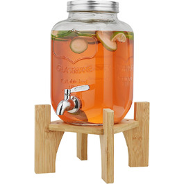 Скляний диспенсер для напоїв на підставці 4л з нержавіючою сталею та бамбуком