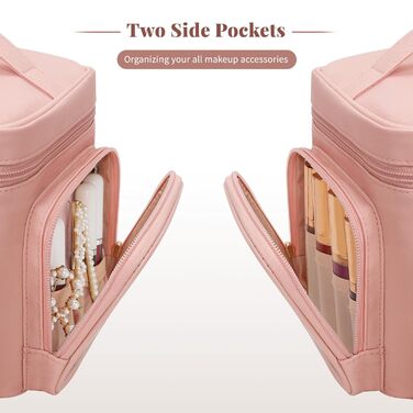 Косметичка велика для подорожей, жіноча косметичка з відділенням для пензлів, портативна органайзер для макіяжу (рожева)