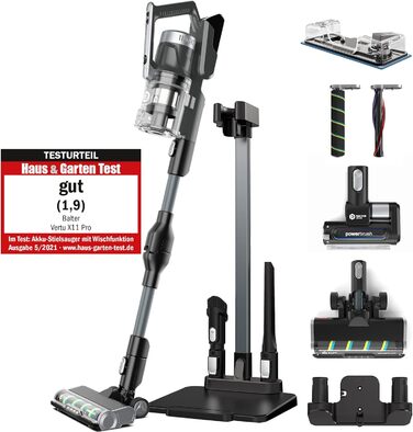 Бальтер Верту X11 PRO: Бездротовий пилосос з функцією миття підлоги, акумуляторний, 350W, до 50 хв роботи, без мішка, гнучкий з'єднувальний елемент, LED-насадка, для видалення шерсті тварин