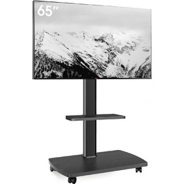 AOKCOS Rolling TV Stand with Wood Shelf - Adjustable Height & Swivel - Fits 32-65 inch TVs (up to 40kg, VESA 400x400mm)