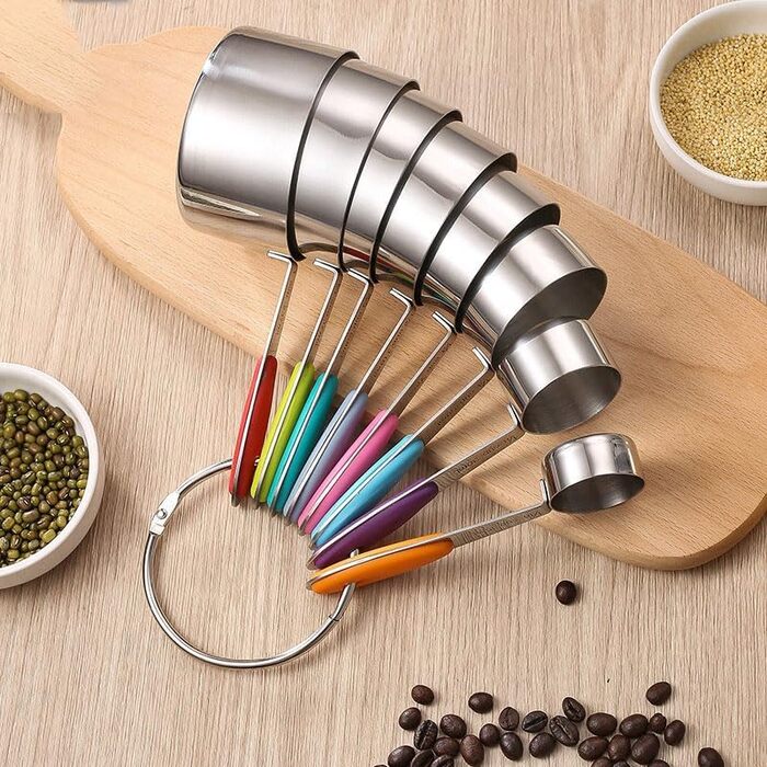 13-Piece Measuring Cup and Spoon Set, Multifunctional Stainless Steel Measuring Spoon with Silicone Handle