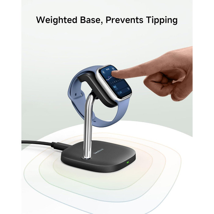 Зарядний пристрій для Apple Watch SwanScout 505A (Чорний): сумісний з Ultra 3, SE 3, Series 10, 9, 8, 7, 6, 5, 4, 3, 2, SE 2, 5W, бездротовий, регульований кут