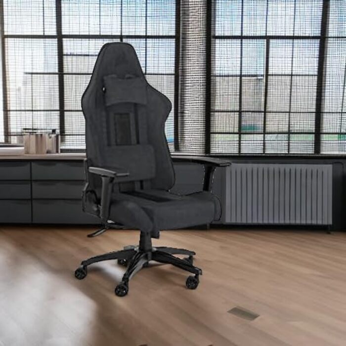 Ігрове крісло Corsair TC100 Relaxed, тканинне, ергономічне, з лендепідтримкою та подушкою з пам'яттю, регульовані підлокітники, сірий/чорний, сталевий каркас