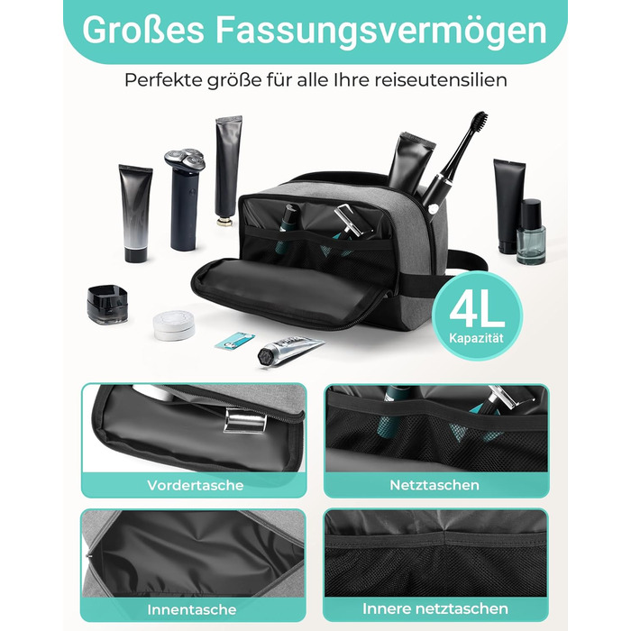 Чоловічий дорожній набір Elviros: органайзер для туалетних аксесуарів, кульки для гоління, сірий