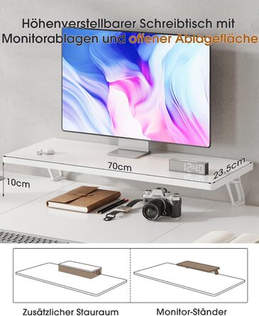 Adjustable Height Standing Desk with Monitor Stand - 120x60cm & 180x80cm White