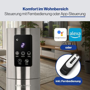 Турбовентилятор ProfiCare® з поворотом | Тихий вентилятор | 3 швидкості | з пультом дистанційного керування | підлоговий вентилятор 105см | дуже тихий | PC TVL 3068 (Modern)