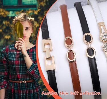 2 жіночі шкіряні ремені Skinny: чорний+білий та чорний+коричневий. Вузький тасьовий ремінь з металевою блискавкою для суконь та пальто