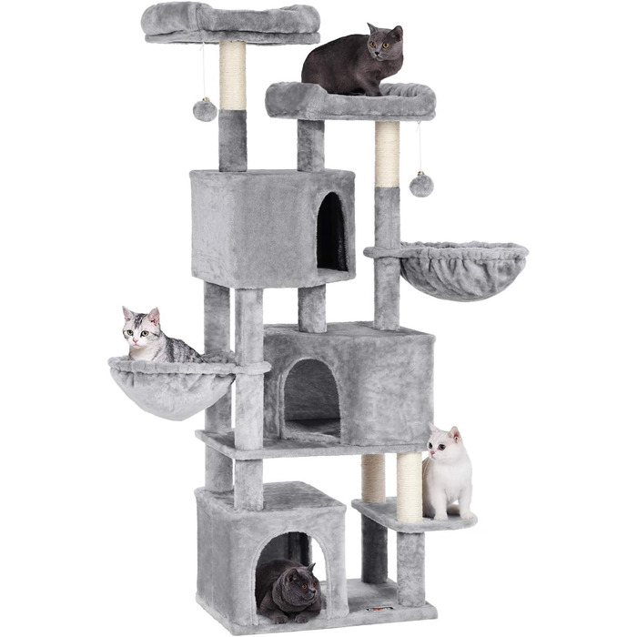 Драбина для котів Feandrea з 3 будиночками, 164 см, сірий колір (164H x 55W x 40D см)