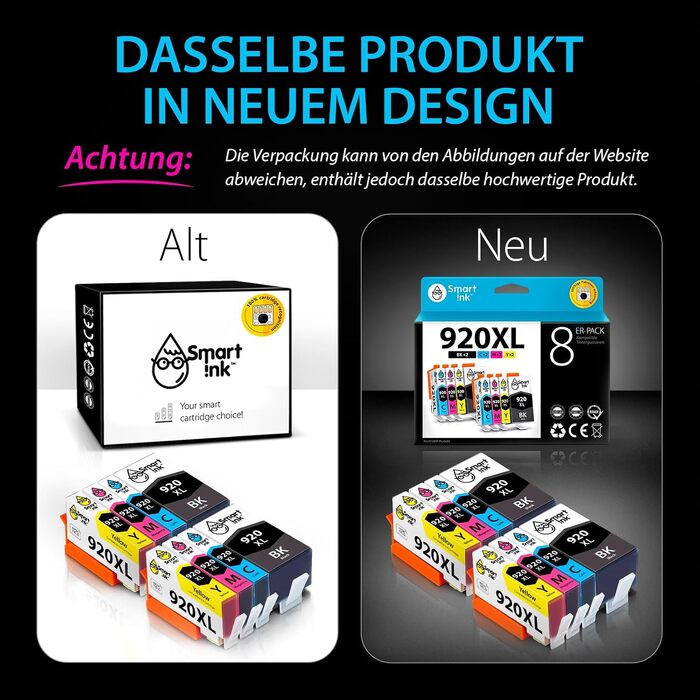 Комплект картриджів Smart Ink для принтерів HP Officejet 920XL (8 шт: 2 чорних, 2 блакитних, 2 пурпурових, 2 жовтих) — сумісні з HP Officejet 6000, 6500, 6500A, 7000, 7500A