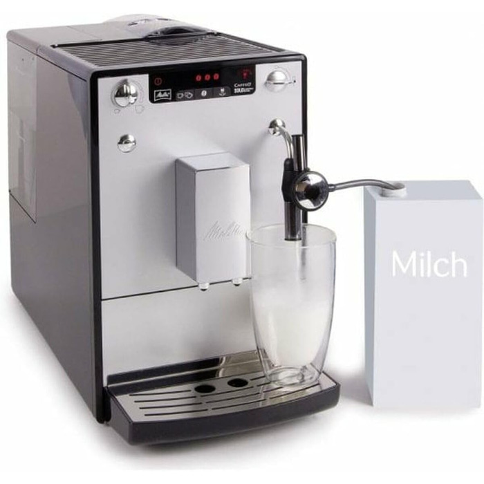 Melitta Solo & Perfect Milk – Fully Automatic Coffee Machine with Milk System, Cappuccino Machine for coffee or cappuccino, silver. Silver Fully Automatic Coffee Machine.