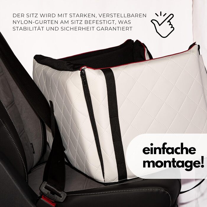 Автомобільний лежак для собак Golden Dog з підсумком та ременем безпеки - 52x44x33 см, шкіра, білий