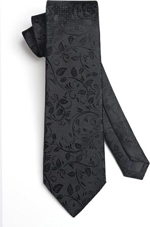 Краватка для чоловіків HISDERN, комплект з кишеньковим хустиною, патерн Paisley, чорна