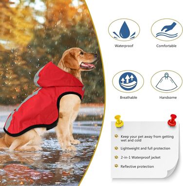 Idepet Waterproof 2-in-1 Rain Jacket for Dogs, Lightweight Overall for Dogs with Hood, Breathable Rain Poncho with Hood and Reflective Strip for Small, Medium, Large Dogs (2XL, Red) 2XL Red