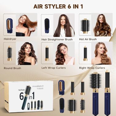 Фен-щітка 6 в 1 для волосся: стайлер, плойка, об'єм, локони