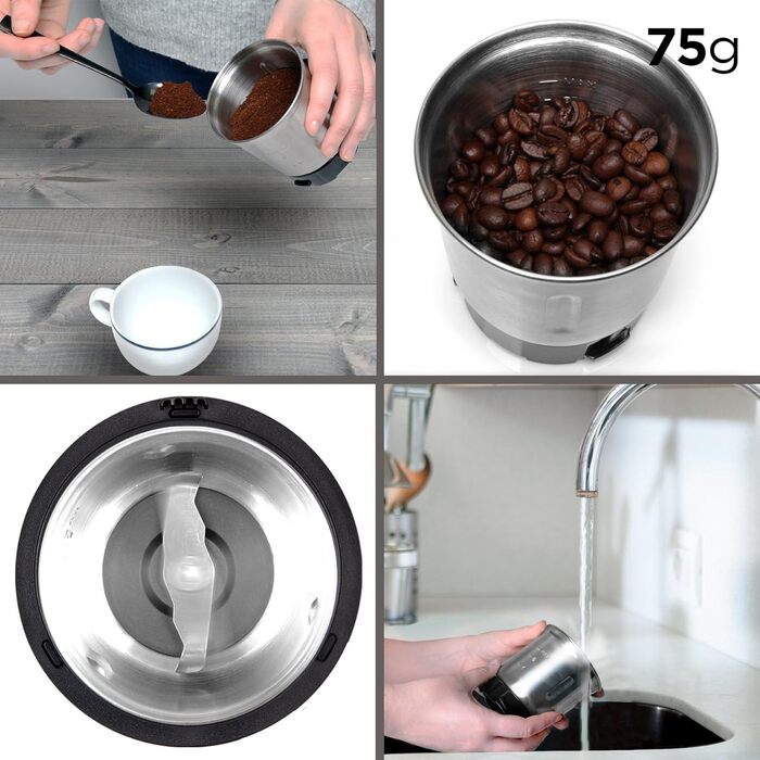 Електрична кавомолка Duronic CG250, 250 Вт, 75 г, для кавових зерен, спецій, трав, горіхів і зернових