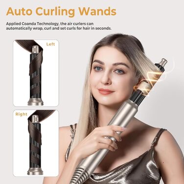 Фен-стайлер 6 в 1 для волосся, Airstyler Set, автоматичний локонів, термощітка, фен, мультистайлер для жінок, чорний (золотий)