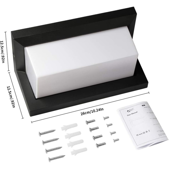 LED вуличний світильник BENMA 18W, IP65, тепле світло 3000K, алюміній, прямокутний | для саду, фасаду, гаража