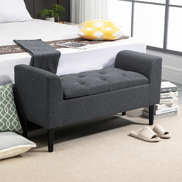 HOMCOM Storage Bench with Cushion, Ottoman, Storage Stool, Chest Seat, Load Capacity up to 130 kg, Linen-Touch Dark Grey, 116 x 44 x 58 cm for Entryway & Living Room