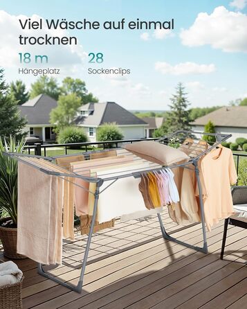 SONGMICS Сушарка для білизни на підставці, сіра, 52.5 x 173 x 96.5 см, з тримачем для шкарпеток, для одягу, рушників, металева